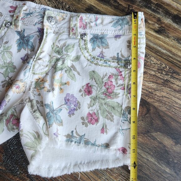 MISS ME Cargo Botanical Garden White Denim Shorts Zip Pocket Frayed Hem - Picture 9 of 11